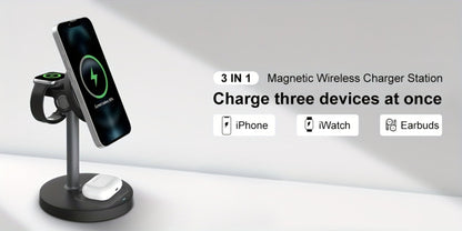 Wireless Charging Station, 3-in-1 Qi-Labeled Stand for iPhone, Apple Watch and AirPods Models in Six Colors