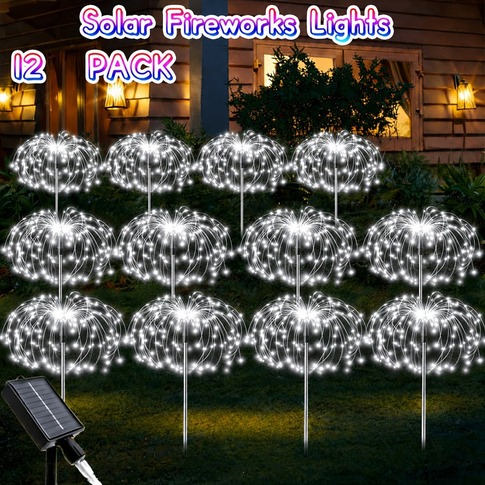 Solar Garden Light Firework Stakes with 8 Modes, 4 or 12-Pack Choices and White or Multicolor LEDs