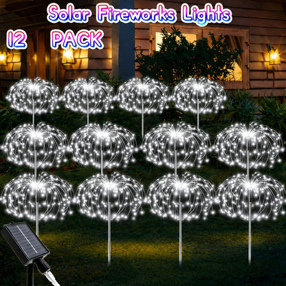 Solar Garden Light Firework Stakes with 8 Modes, 4 or 12-Pack Choices and White or Multicolor LEDs