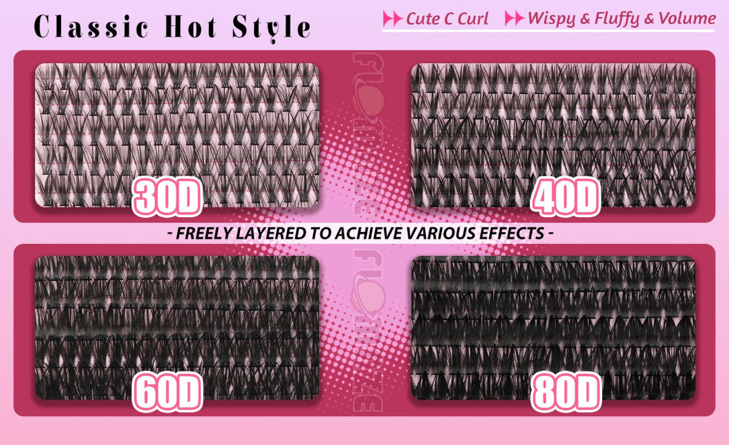 800-Piece 30D–80D Volume Lash Cluster Kit with Mixed 10–16mm Lengths and Pink Application Set