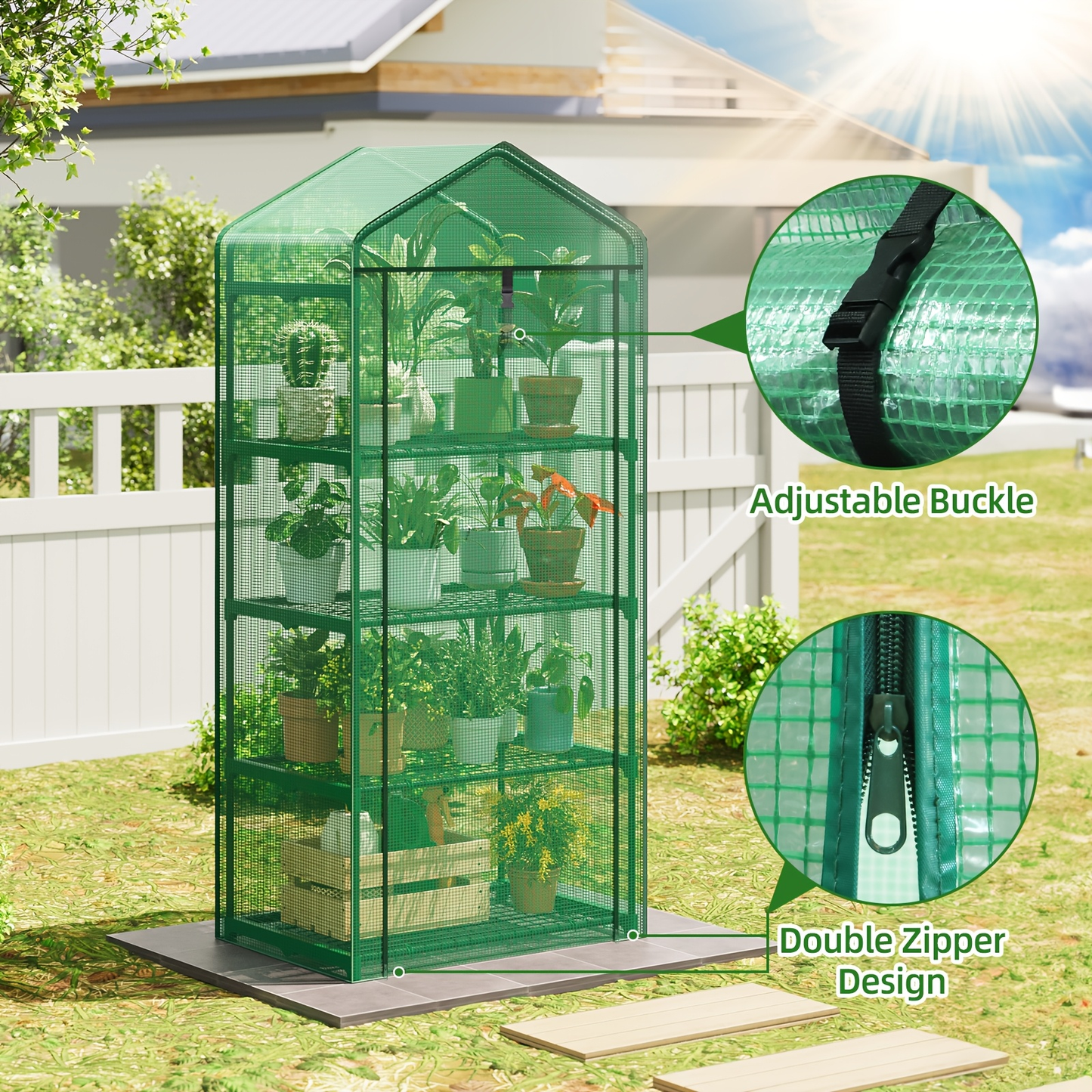 4 Tier Mini Greenhouse for Indoor Outdoor Plants, Portable PE Cover Greenhouse with Rack Stand for Seedlings