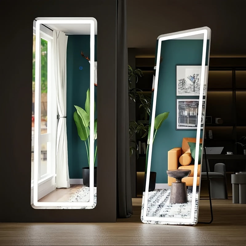 Full Length Mirror Floor Standing with LED Light – Arched & Rect Aluminum Frame Dressing Mirror for Bedroom Living Room, Black/Golden/White