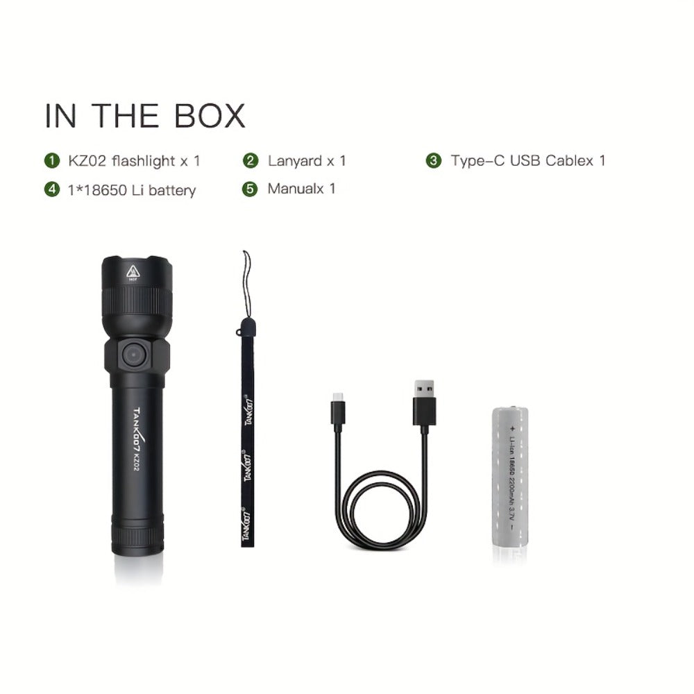 Mini LED Flashlight 18650 Rechargeable Battery, Adjustable Focus & Brightness Zoomable Compact Torch