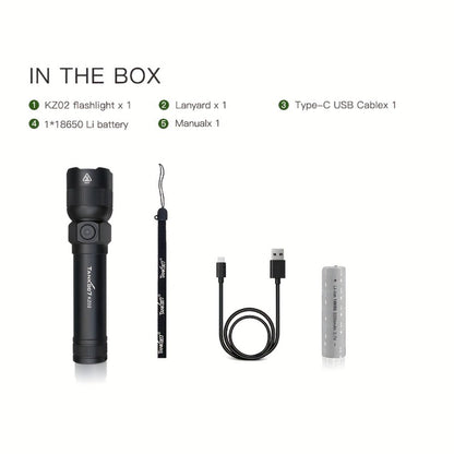 Mini LED Flashlight 18650 Rechargeable Battery, Adjustable Focus & Brightness Zoomable Compact Torch