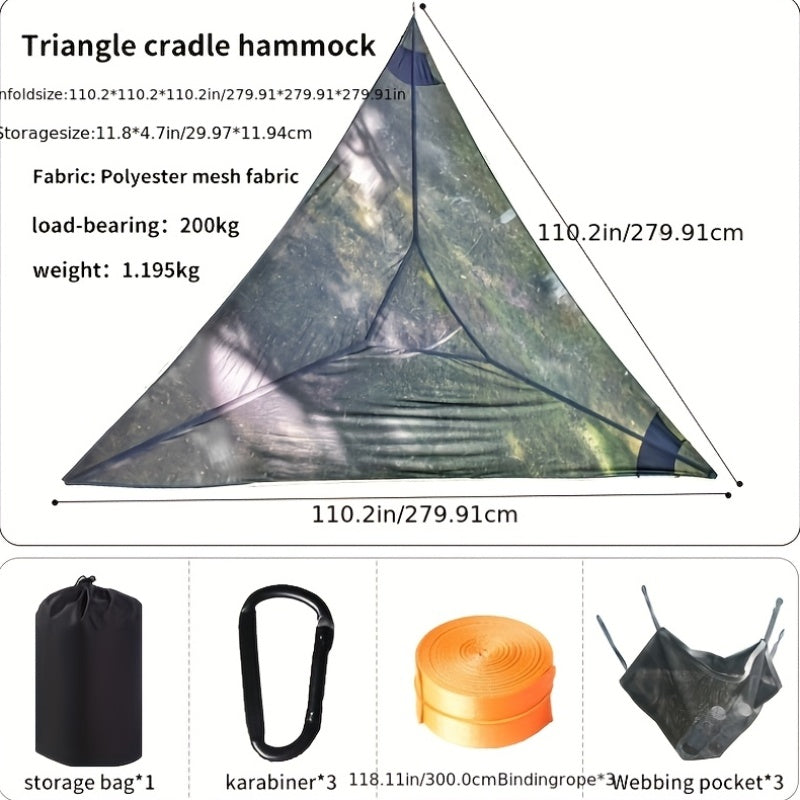 Outdoor Triangle Hammock Multi-Person – Large Aerial Tree Tent, Mesh Swing Camping Hammock for Backyard, Camping & Relaxing