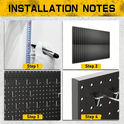 Black Metal Pegboard Wall Organizer Set with Hooks 66/100pcs, 12x24 Inch Wall Mounted Pegboard Kit for Garage Workshop Tool Storage