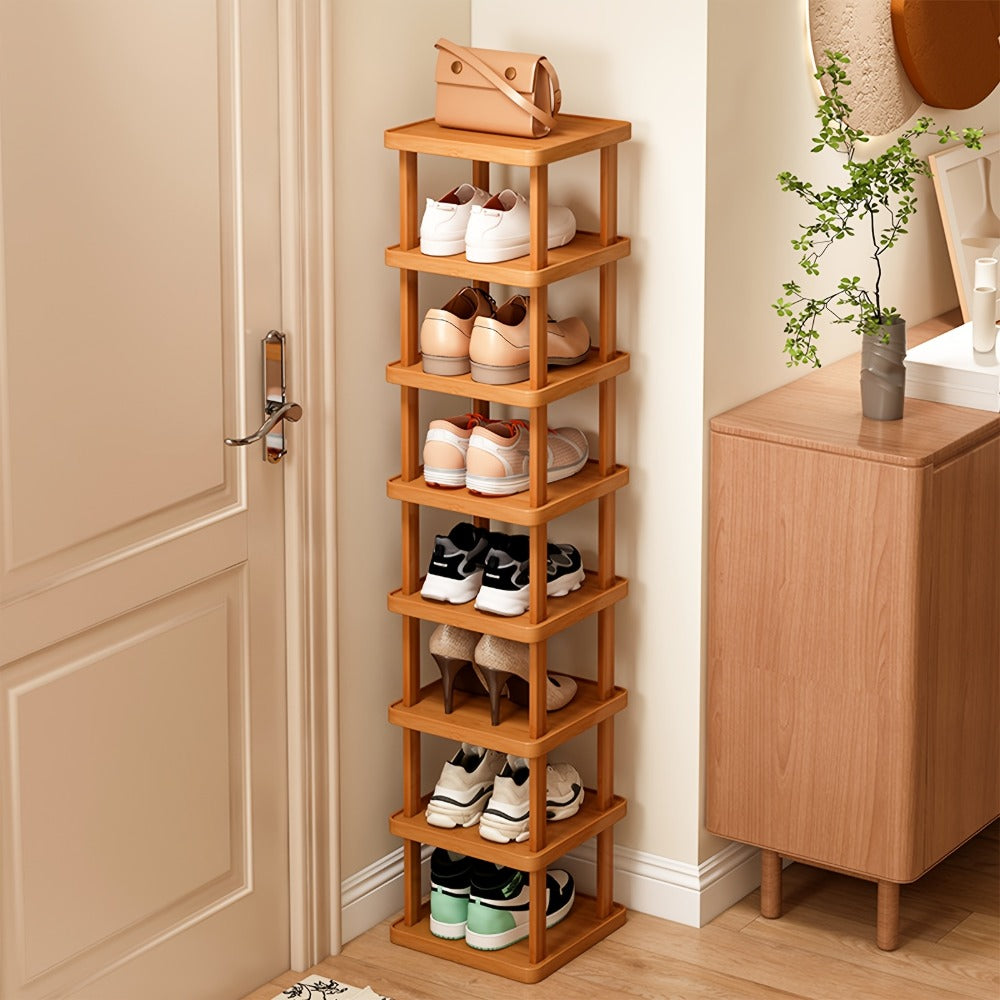 Bamboo-Labeled Freestanding Shoe Rack with Six- or Nine-Layer Checkout Options and Square Shelves