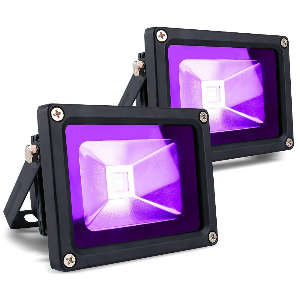 Single Rectangular UV Black-Light Flood Lamp with Adjustable Stand, Black Housing and Corded Lead