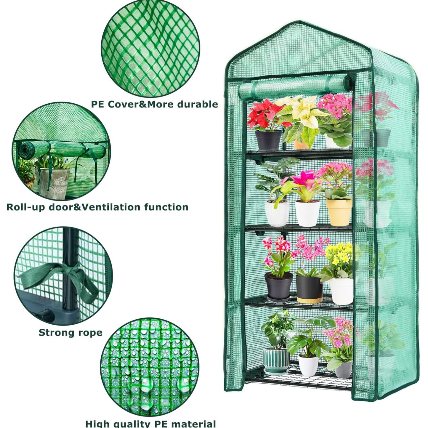 Mini Greenhouse with Steel Frame & Roll-Up Zipper Door, Portable Indoor Outdoor Plant Greenhouse