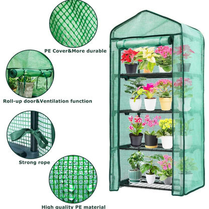 Mini Greenhouse with Steel Frame & Roll-Up Zipper Door, Portable Indoor Outdoor Plant Greenhouse