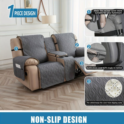 Recliner Loveseat Cover 4 Piece Set Waterproof Split Dual Recliner Sofa Slipcover with Center Console Cover & Straps