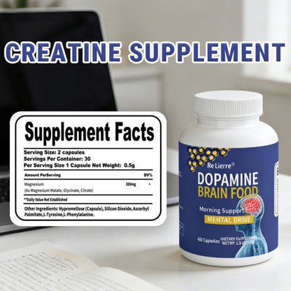 Magnesium Glycinate Brain & Sleep Capsules, Dopamine Support Nootropic Formula, Focus Mental Clarity Mood & Restorative Sleep