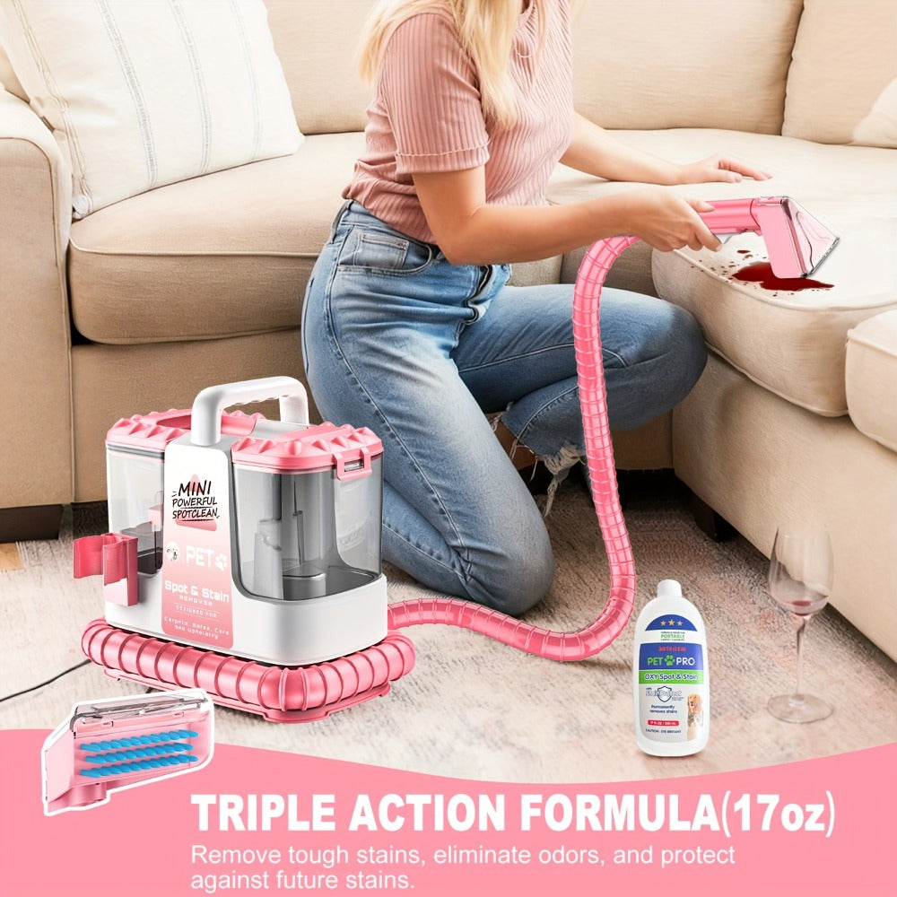 Portable Carpet Cleaner 25Kpa Upholstery Cleaner Machine with Dual Brush Heads Self-Cleaning for Entryways, Bedrooms and Living Spaces