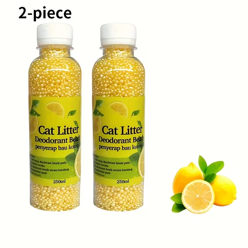 Flushable Cat Litter Deodorizer Beads 2-Pack – Dust-Free Odor Eliminator for Cat Litter Box, Mixed Absorbent Particles, Multiple Scents