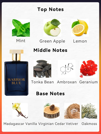 Eau de Toilette Warrior Blue 100ml Spray for Men with Single Bottle or Three-Piece Color Gift Set