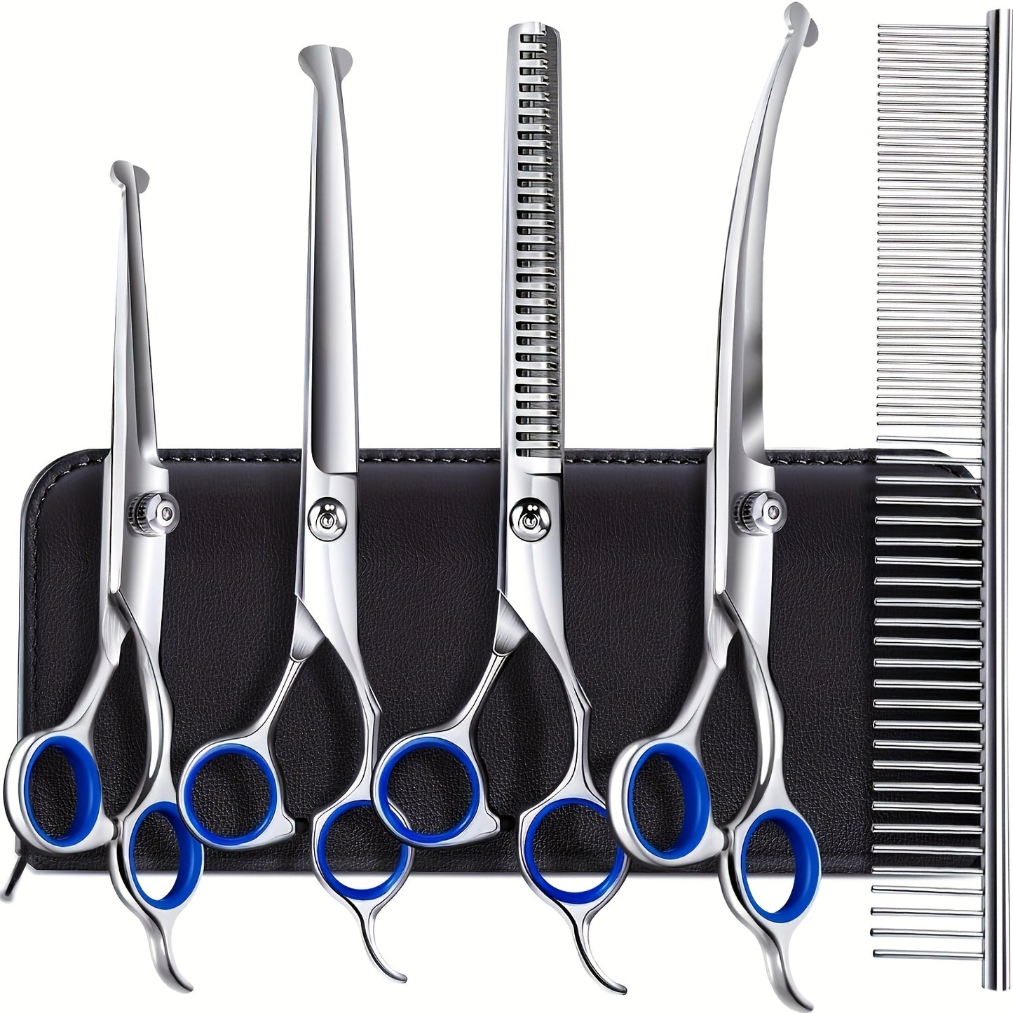 Dog Grooming Scissors Set 6-in-1 Titanium Coated Stainless Steel Pet Shears Safety Round Tip for Dogs Cats Universal Hand Orientation