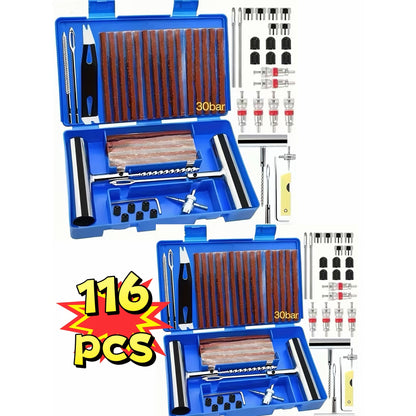 Tire Repair Tool Kit 47 / 58 / 104 / 116-Piece for Cars Motorcycles Trucks Tractors Trailers, Heavy-Duty Tubeless Tire Plug Patch Kit