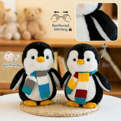 Stuffed Animal Scarf Penguin with Blue or Yellow Accessory Option and One-Piece Configuration