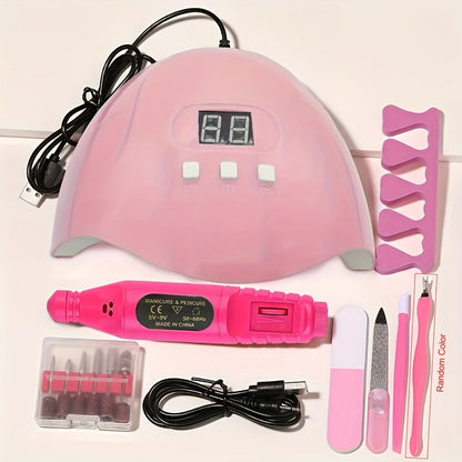 Nail Art Tool Set 7-in-1 Complete Professional Manicure Kit with UV Nail Lamp, Glue Dryer, Nail Polisher