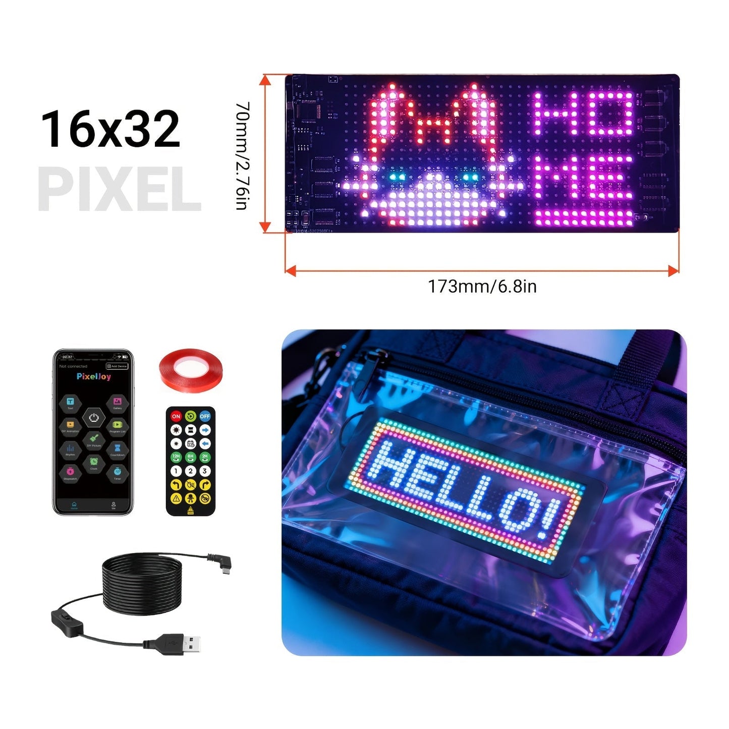 Programmable LED Sign Flexible Matrix Display Screen 5V App & Remote Control - Scrolling Text for an Everyday Personal Care Routine