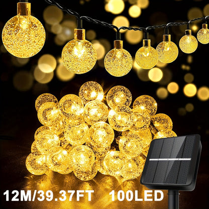 Solar String Lights in 39, 50, 72, 100 or 105-Foot Options with Spherical Bulbs, Warm or Cool White and Remote Control