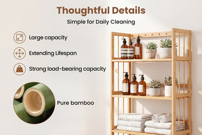 Bamboo Bookshelf Narrow 4 Tier Adjustable Shelves Wooden Bookcase Storage Shelf Organizer for Entryways, Bedrooms and Living Spaces