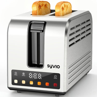 Toaster 2-Slice Stainless Steel Smart Touchscreen, 5 Bread Types, 6 Browning Levels, Wide Slots, Temperature Control