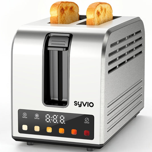 Toaster 2-Slice Stainless Steel Smart Touchscreen, 5 Bread Types, 6 Browning Levels, Wide Slots, Temperature Control