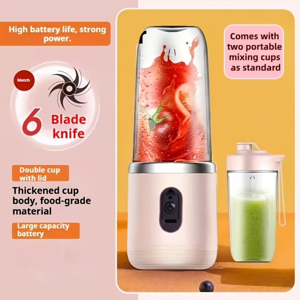Six-Blade Portable Blender with Blue or Pink Single- and Double-Cup Checkout Configurations