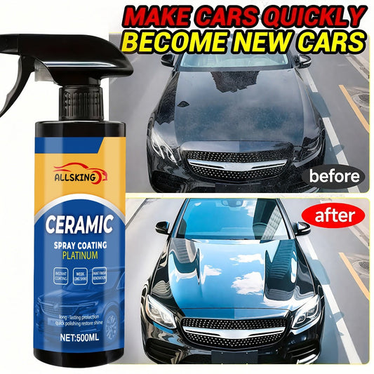 Ceramic Coating Spray for Cars – 3-in-1 Nano Polish, Scratch-Resistant Glossy Protective Layer, Compatible with All Paint Types