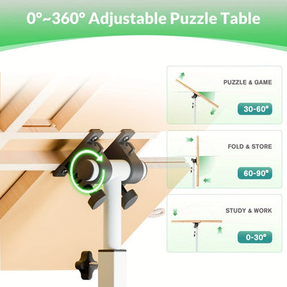 Jigsaw Puzzle Table with 4 Drawers 1500 Pieces – Adjustable Angle & Height 35"x26" Tilting Wood Board with Metal Legs