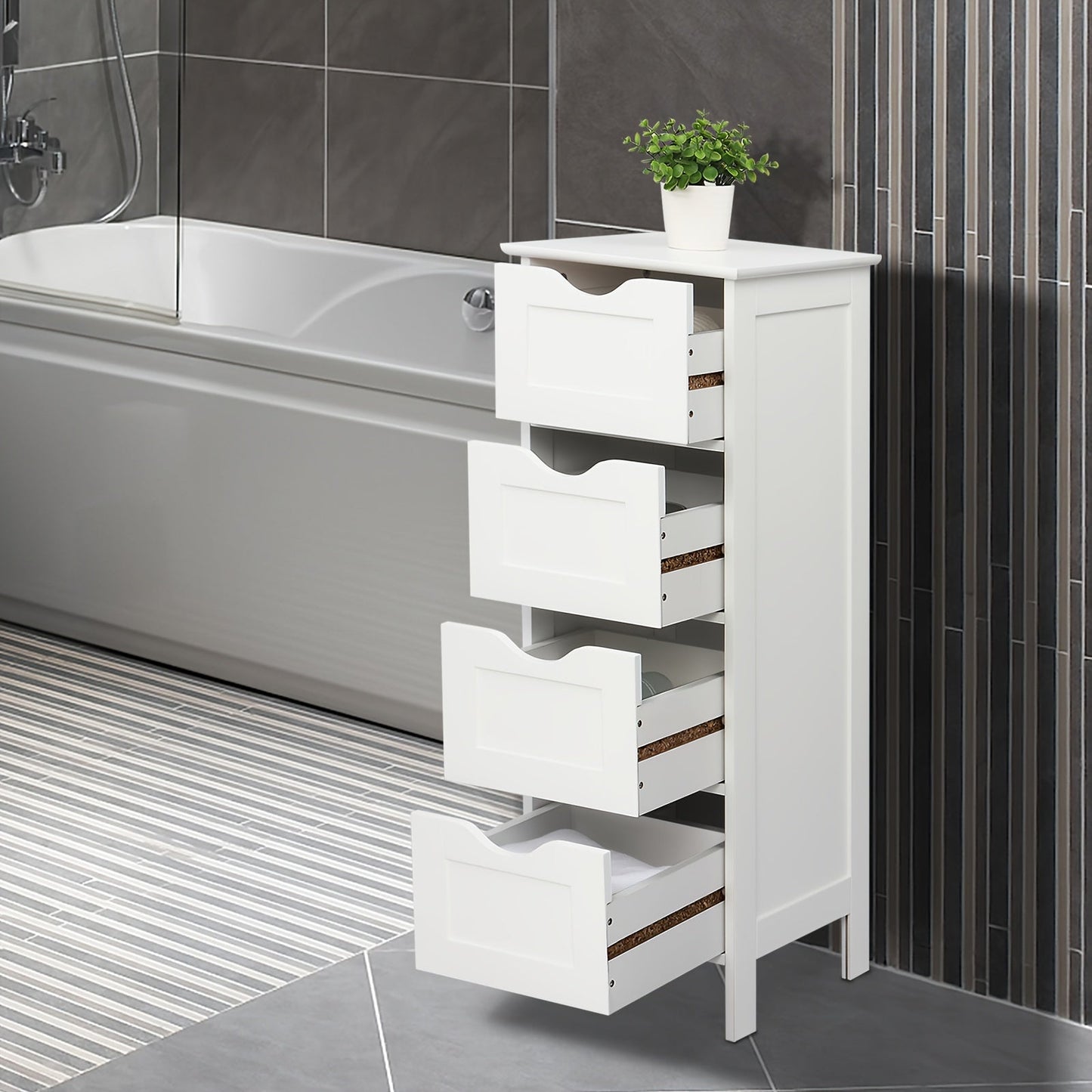 Bathroom Storage Cabinet with Drawers – Waterproof Freestanding Floor Cabinet with 4 Drawer Organizer for Bathroom, Bedroom, Living Room