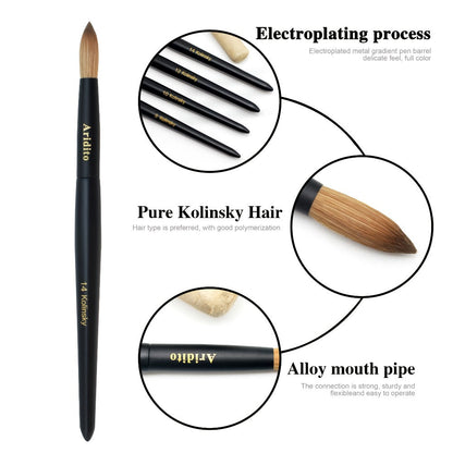 Kolinsky Nail Brush Round Head for Acrylic Extensions – Professional Black Wooden Handle Nail Art Brush with Genuine Kolinsky Hair Bristles