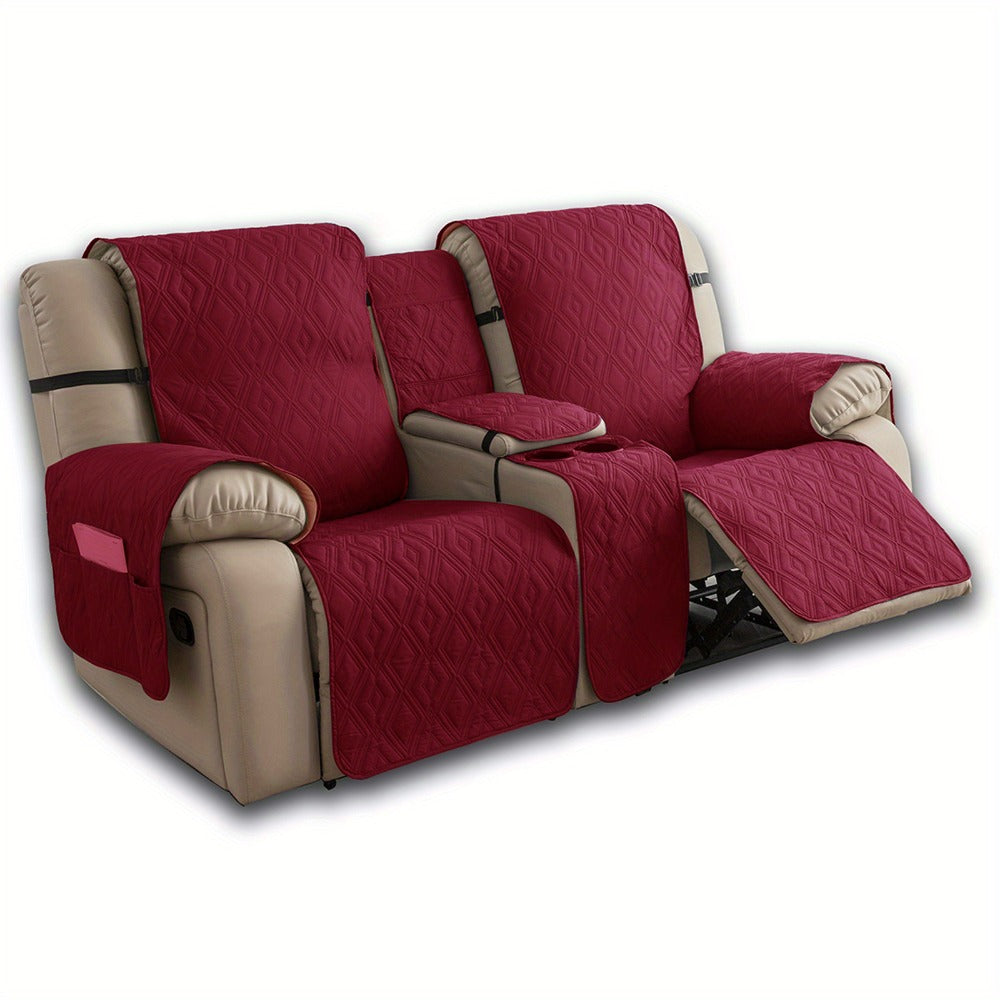 Recliner Loveseat Cover 4 Piece Set Waterproof Split Dual Recliner Sofa Slipcover with Center Console Cover & Straps