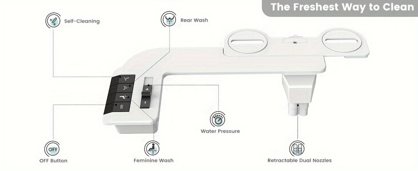 Bidet Attachment for Toilet – Dual Retractable Nozzle Non-Electric Self-Cleaning Fresh Water Bidet Sprayer