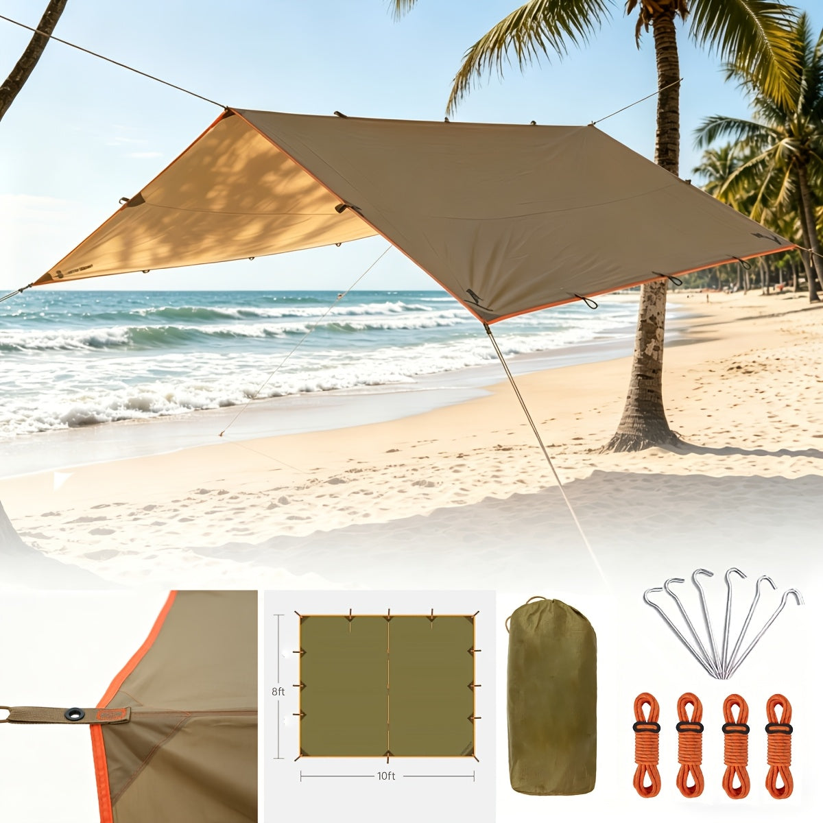 Camping Tarp Canopy with UV Protection – Portable Foldable Waterproof Shelter Tent for Backpacking, Hiking, Garden