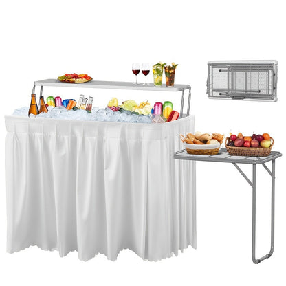 2-Tier Ice Table 40.5" Folding Bar Cooler with Drain, Skirt & Metal Shelf, Double-Layer Outdoor Beverage Station for Parties