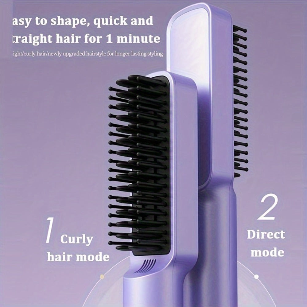 Compact Hair Straightening Brush with Three Color Options, LED Indicators and Three Pictured Heat Levels