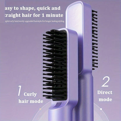 Compact Hair Straightening Brush with Three Color Options, LED Indicators and Three Pictured Heat Levels