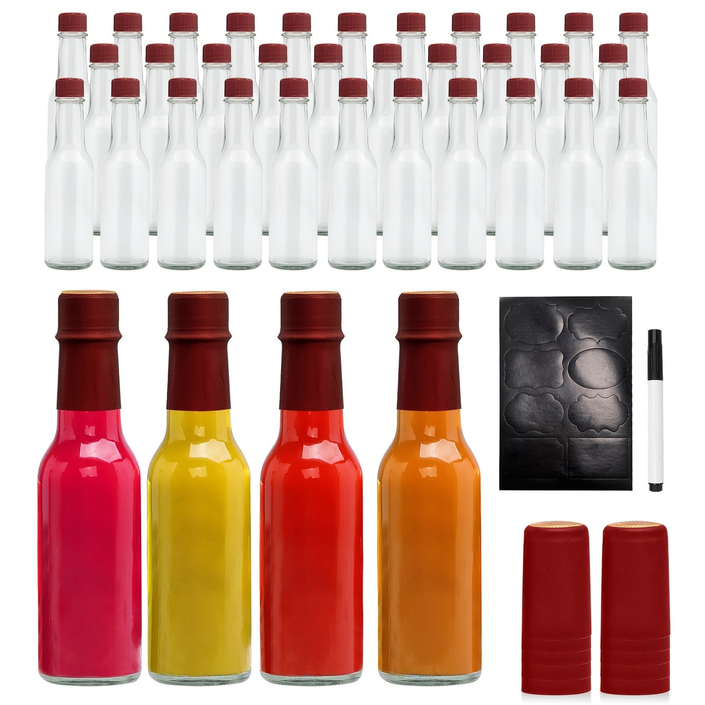 Small Sauce Bottles with Lids 5oz Sealed Inner Cover Set for Hot Sauce Salad Dressing Tomato for Home Cooking, Dining and Outdoor Meals