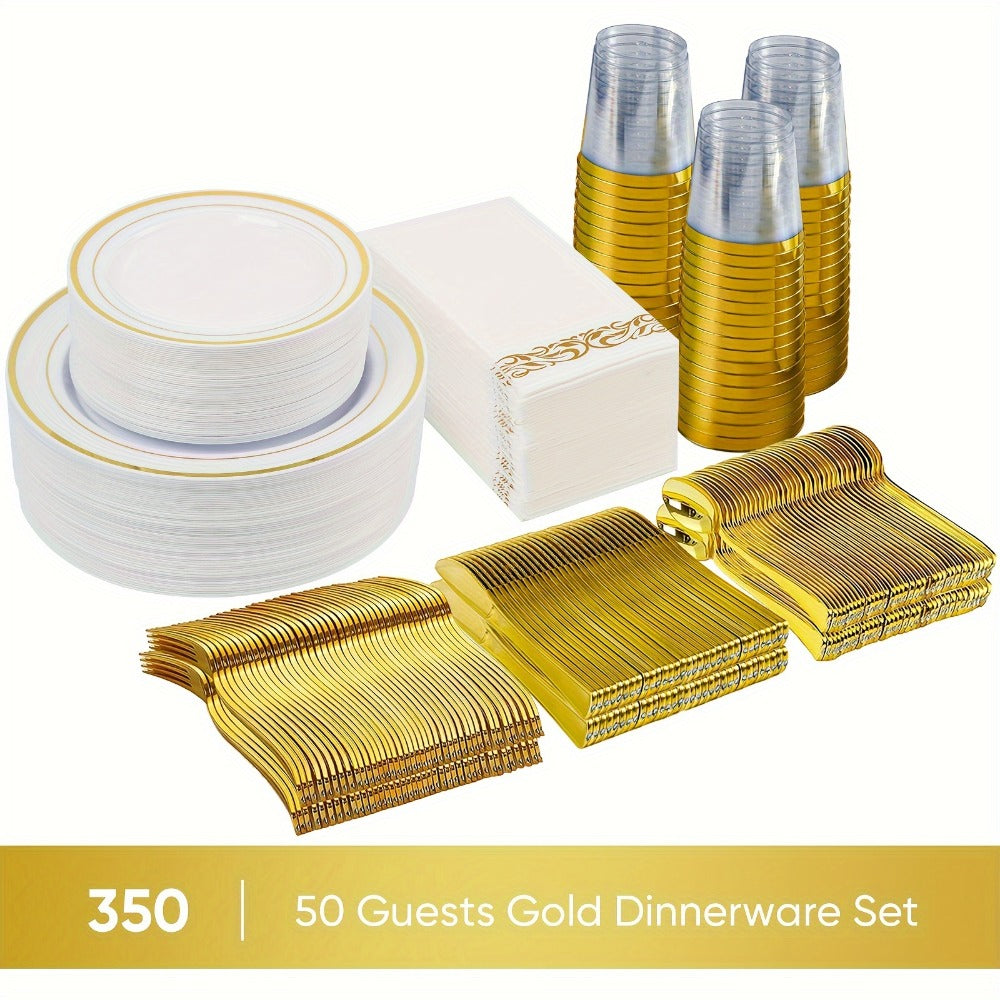 Disposable Dinnerware Set 350pcs for 100 Guests Party Plates Cups Silverware Napkins Wedding