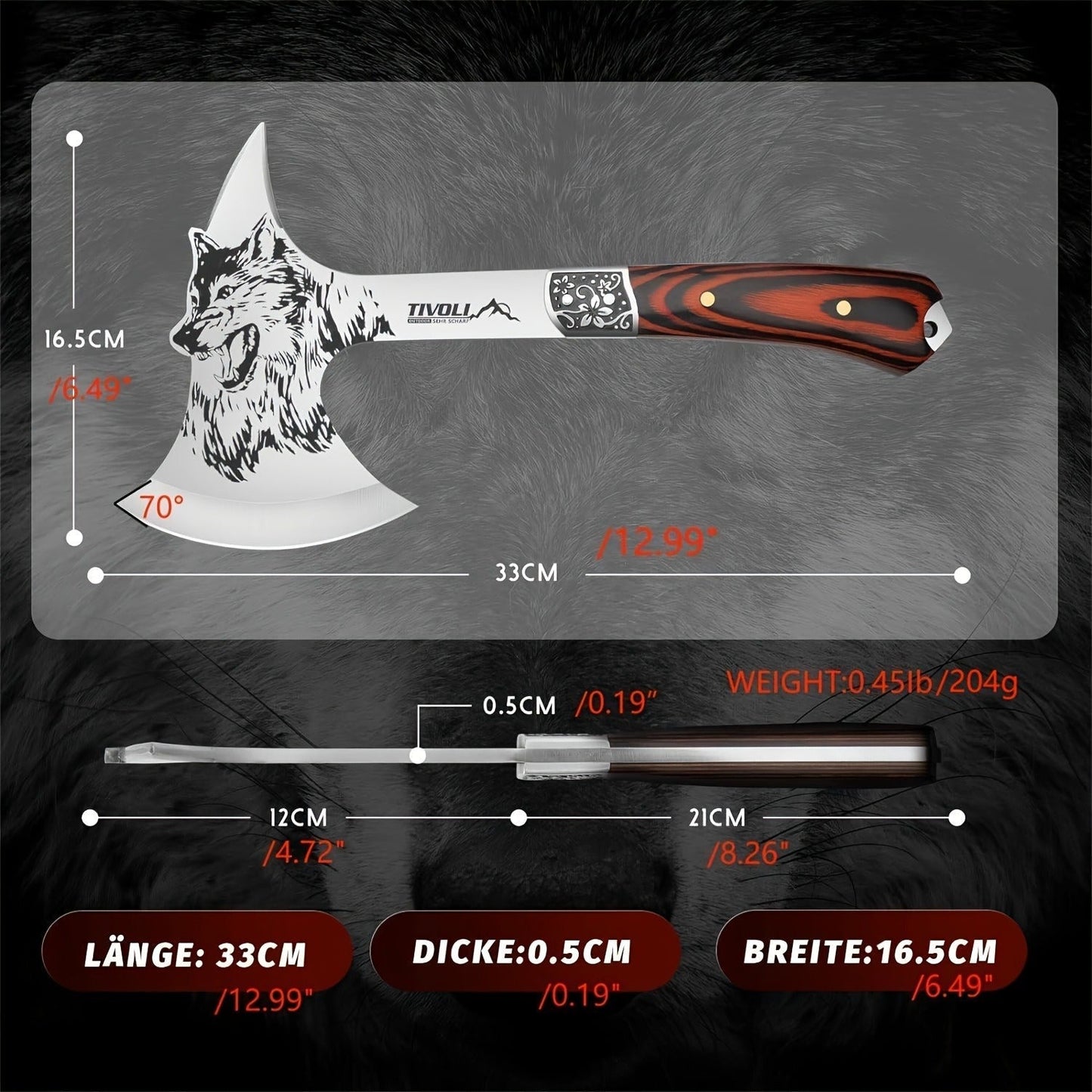 Viking Hatchet High Carbon Steel – Full Tang Camping Axe with Nylon Sheath & Gift Box | Animal Carved Handle for Wood Splitting