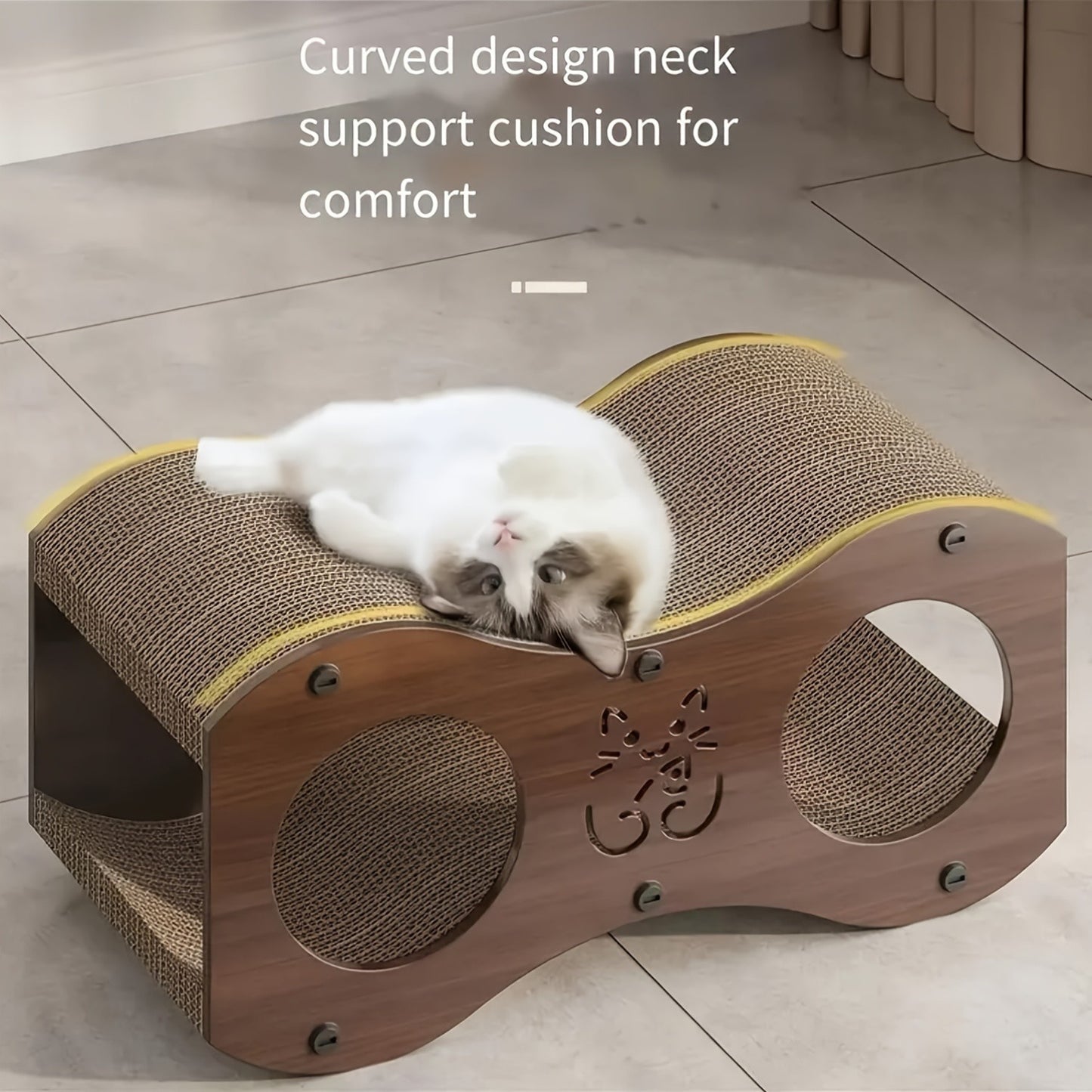 Cat Scratching Post with Integrated Cat Bed – Sturdy Walnut Wood Base, 4-Season Woven Scratch Pad, Indoor Cat Scratcher Lounge