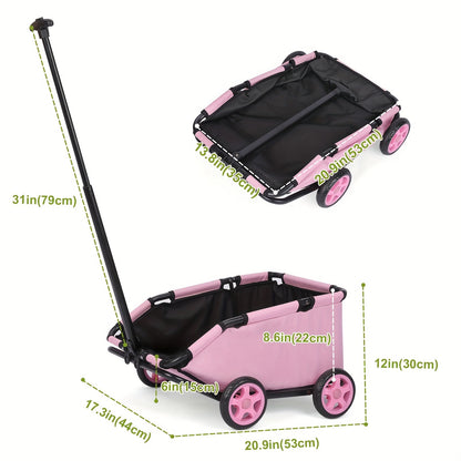 Pet Stroller Foldable 4-Wheel Dog Cat Stroller with Storage Basket – 360° Swivel Front Wheels, Rear Brake