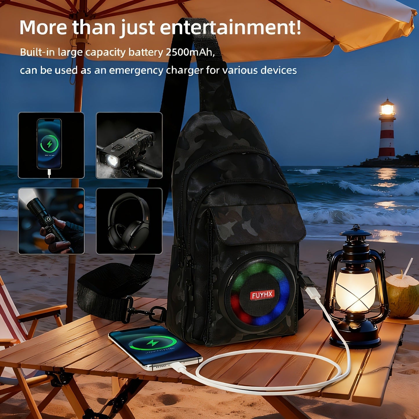 Speaker Backpack Outdoor Built-in Amplifier Sports Striped Backpack for Hiking Climbing Park Outdoor Adventures Travel Casual Daypack Matte
