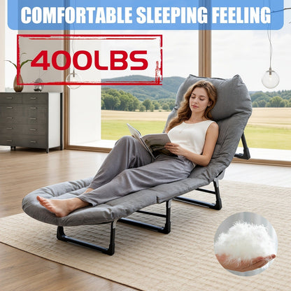 Portable Folding Camping Bed Heavy Duty 400 500 600 LBS Capacity Upgraded Cushion Outdoor Foldable Cot with Flip Mattress Carry Bag