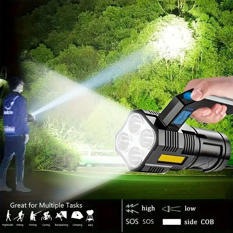 Flashlight 2-Pack Four-LED Handheld Searchlights with Four Modes, USB Charging and Power Display