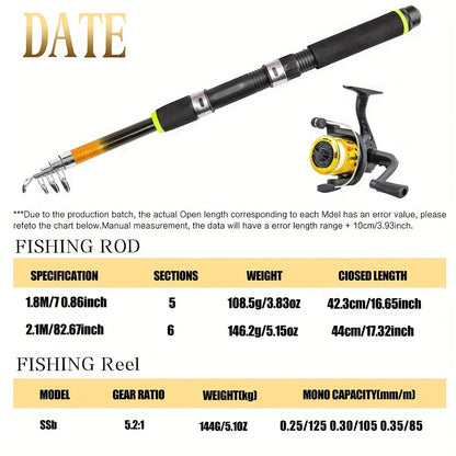 Baitcasting Rod and Reel Combo Set – Medium-Fast Action Telescopic Fishing Rod with Line, Lures, Accessories Box & Carry Bag