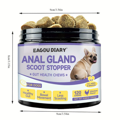 Dog Anal Gland Support Chews 120ct – Fiber Supplement for Scooting Relief with Pumpkin, Psyllium Husk, Probiotics & Dandelion