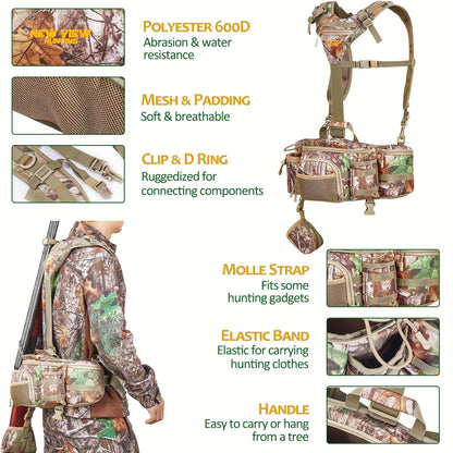 Hunting Fanny Pack for Men with 9 Pockets – Camouflage Waist Bag with Rifle & Bow Holder, Adjustable Strap & Buckle Closure for Hunters